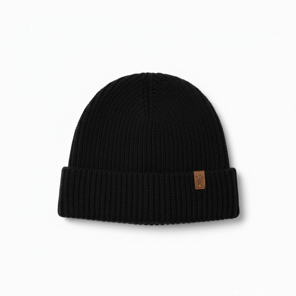 100% Merino Wool Ribbed Knit Beanie
