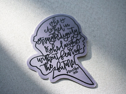 Proverbs 31 Sticker | She is Clothed in Strength & Dignity | Waterproof Vinyl Sticker | Matte Vinyl Sticker | Proverbs 31 Decal Sticker