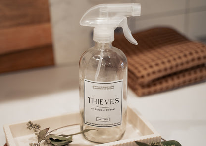 Thieves Label with 16 oz Glass Spray Bottle | Thieves All-Purpose Cleaner | Young Living | Waterproof Vinyl | Simply Rooted Design Co.