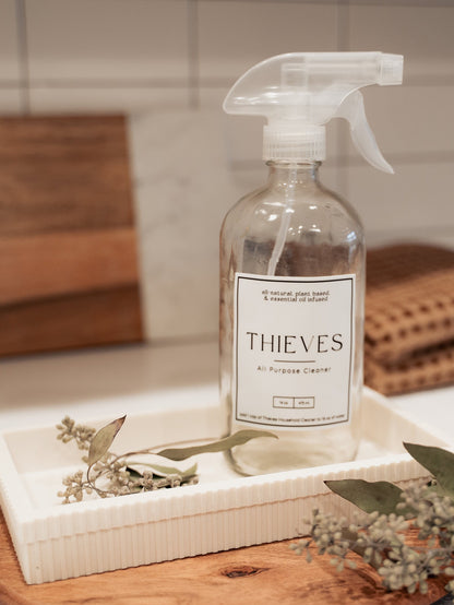 Thieves Label with 16 oz Glass Spray Bottle | Thieves All-Purpose Cleaner | Young Living | Waterproof Vinyl | Simply Rooted Design Co.