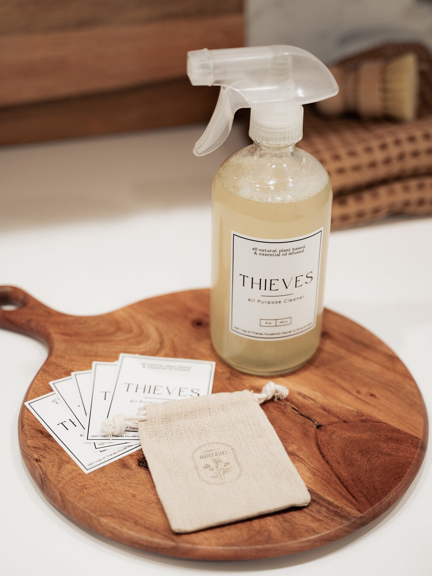 5-Pack Thieves Cleaner Labels | Waterproof Vinyl Decals for Young Living Bottles | Aesthetic Modern Stickers | Simply Rooted Design Co.
