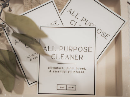 All Purpose Cleaner Label - Set of 1 | Modern Vinyl Design | All Natural Cleaner | Waterproof Stickers | Simply Rooted Design Co.