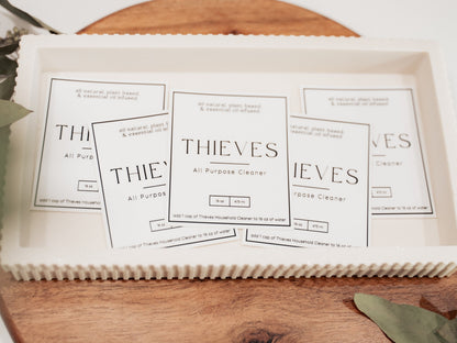 5-Pack Thieves Cleaner Labels | Waterproof Vinyl Decals for Young Living Bottles | Aesthetic Modern Stickers | Simply Rooted Design Co.