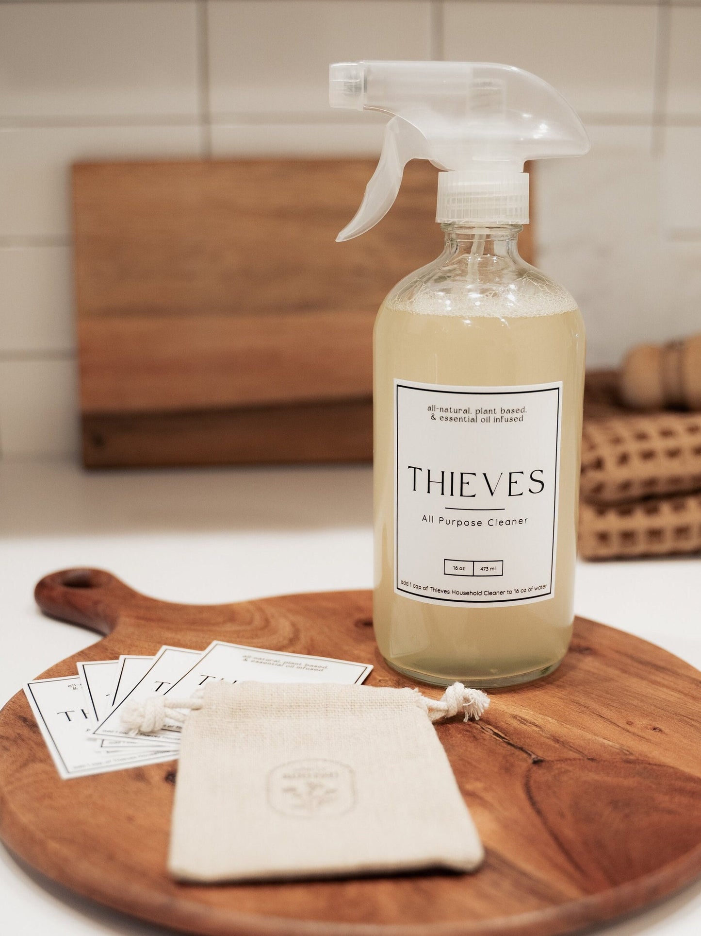 5-Pack Thieves Cleaner Labels | Waterproof Vinyl Decals for Young Living Bottles | Aesthetic Modern Stickers | Simply Rooted Design Co.