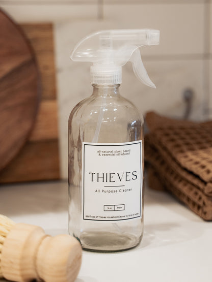 Thieves Label with 16 oz Glass Spray Bottle | Thieves All-Purpose Cleaner | Young Living | Waterproof Vinyl | Simply Rooted Design Co.