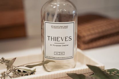 Thieves Label with 16 oz Glass Spray Bottle | Thieves All-Purpose Cleaner | Young Living | Waterproof Vinyl | Simply Rooted Design Co.